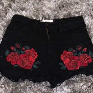 black shorts with roses